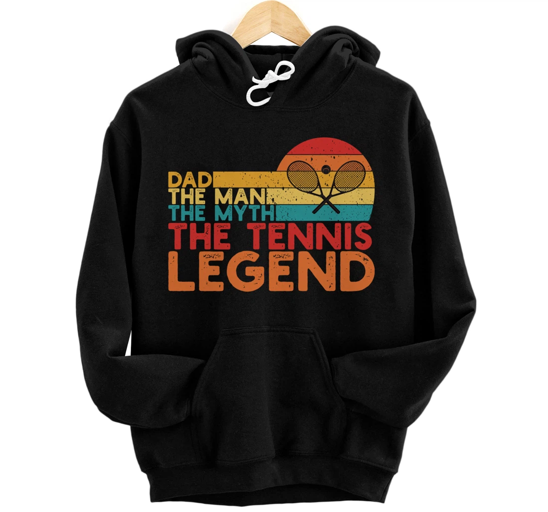 Tennis Player Gifts Retro Sunset Tennis Racquet & Ball Coach Pullover Hoodie
