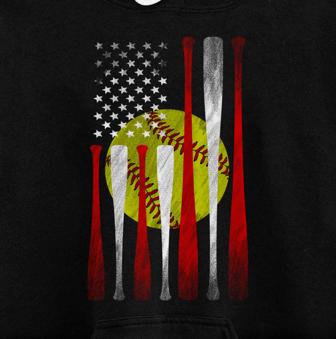 Softball Player American Flag Funny Baseballer (on back) Pullover Hoodie