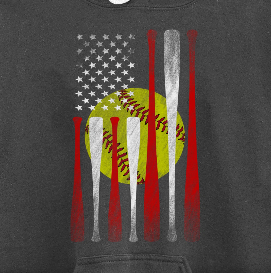 Softball Player American Flag Funny Baseballer (on back) Pullover Hoodie
