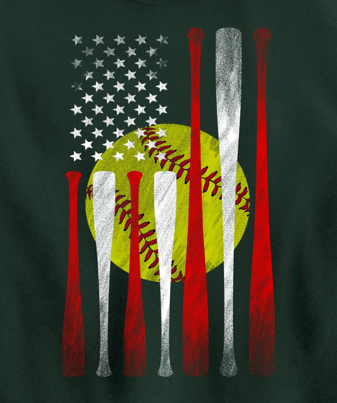 Softball Player American Flag Funny Baseballer (on back) Pullover Hoodie