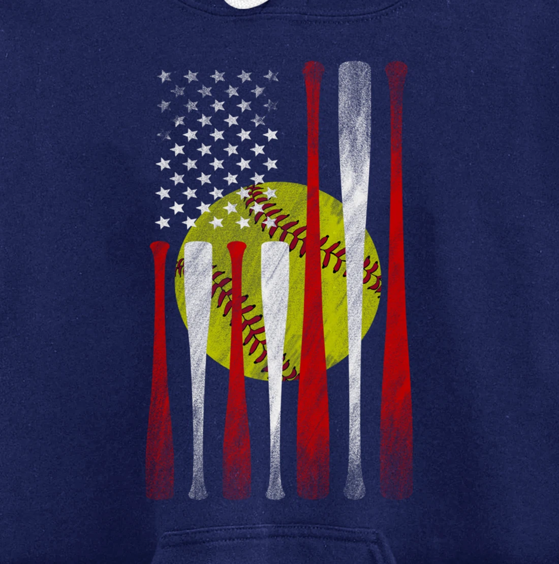Softball Player American Flag Funny Baseballer (on back) Pullover Hoodie