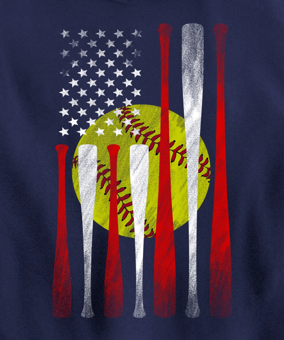Softball Player American Flag Funny Baseballer (on back) Pullover Hoodie