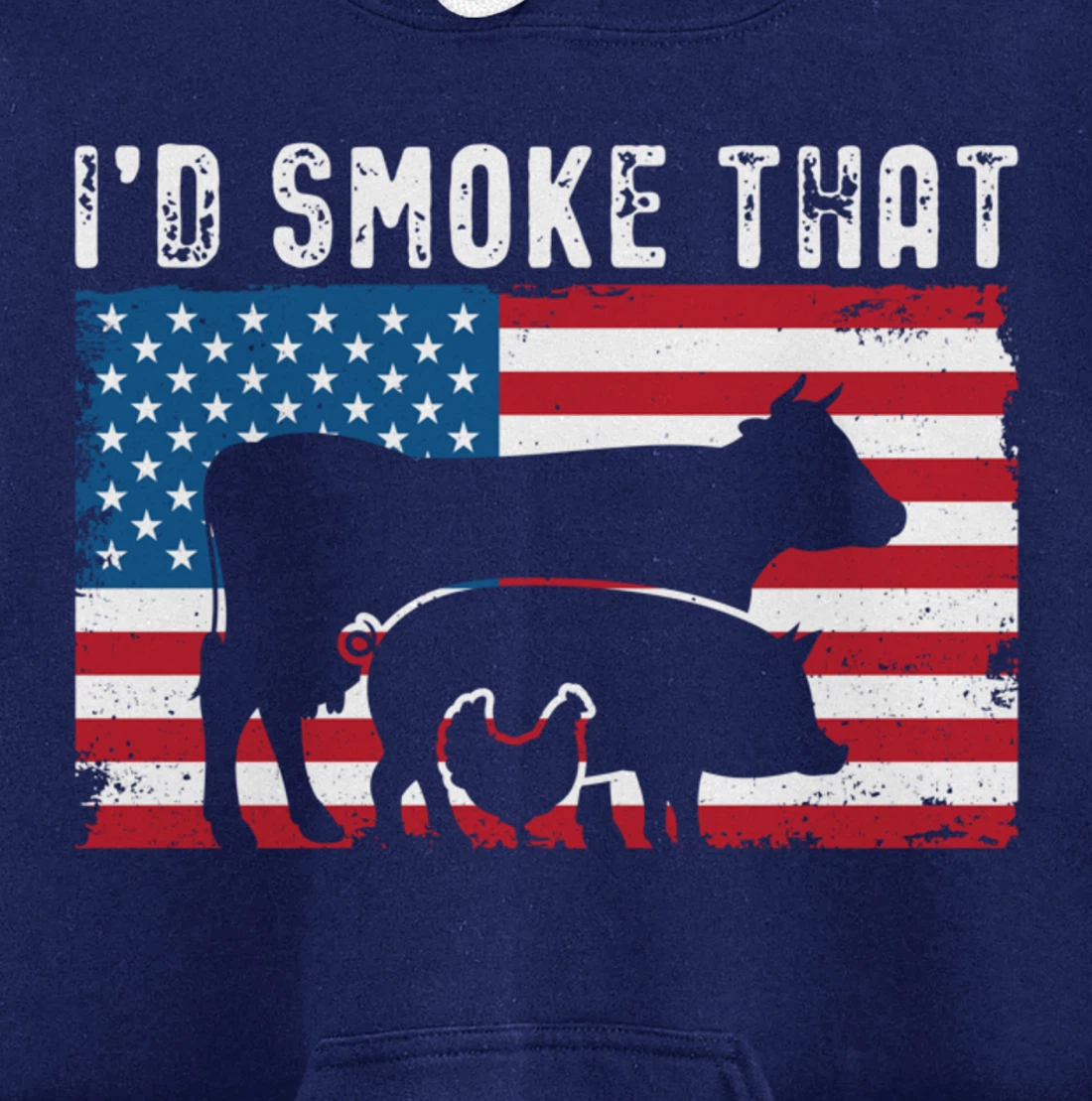 Patriotic BBQ Chicken Cow Pig Graphic US flag Meat Smoking Pullover Hoodie