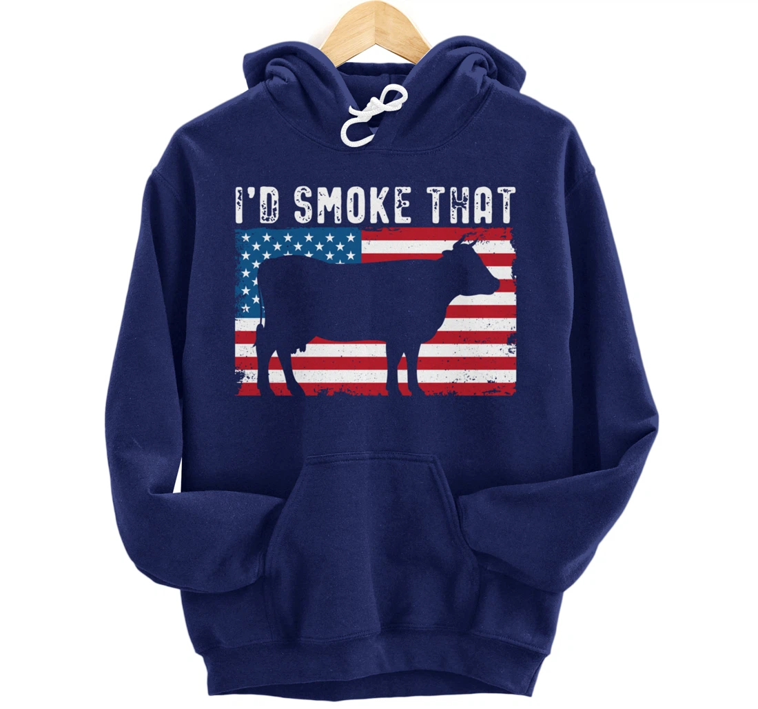 Patriotic Barbecue Cow Graphic American flag Meat Smoking Pullover Hoodie