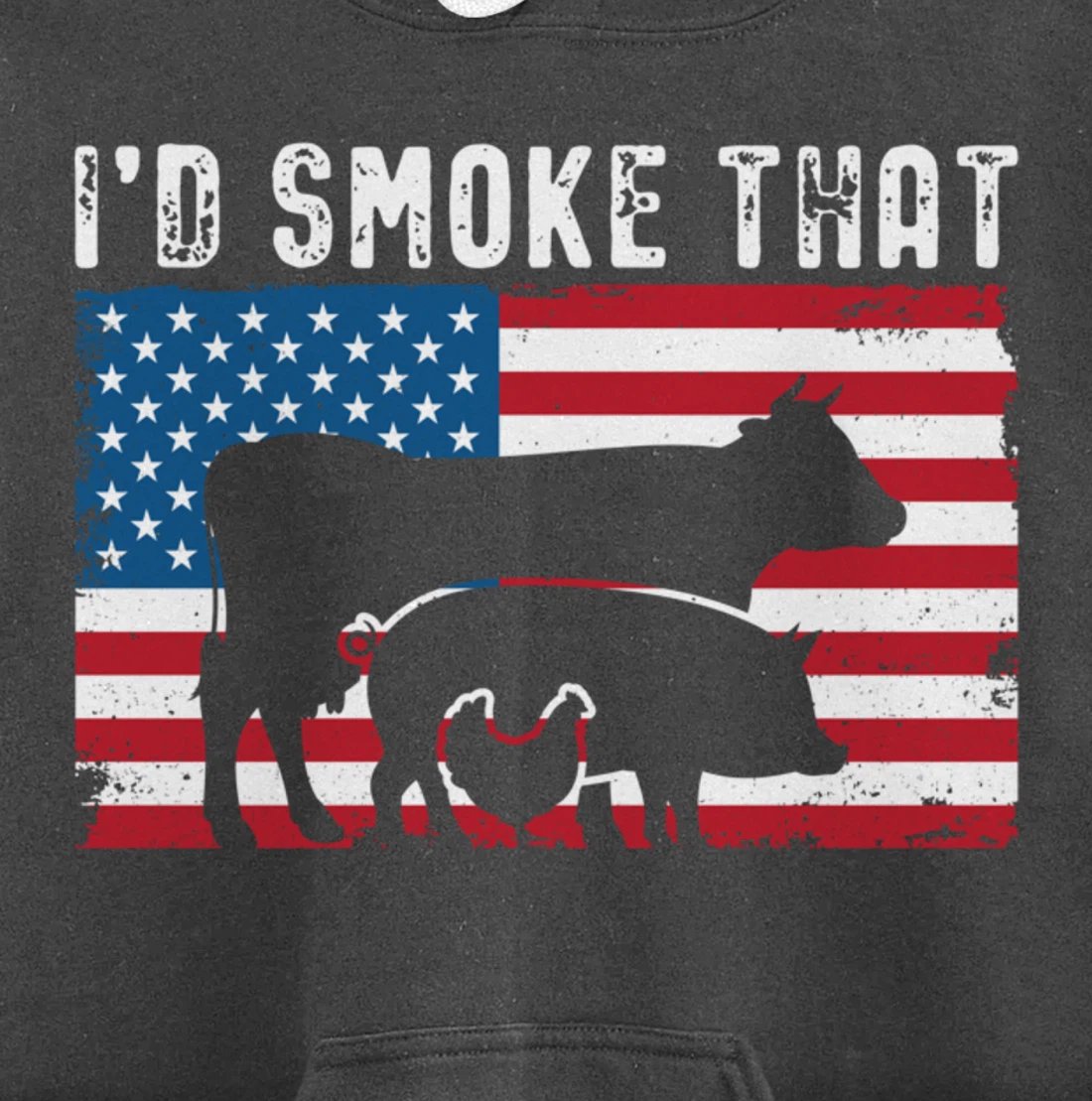 Patriotic BBQ Chicken Cow Pig Graphic US flag Meat Smoking Pullover Hoodie