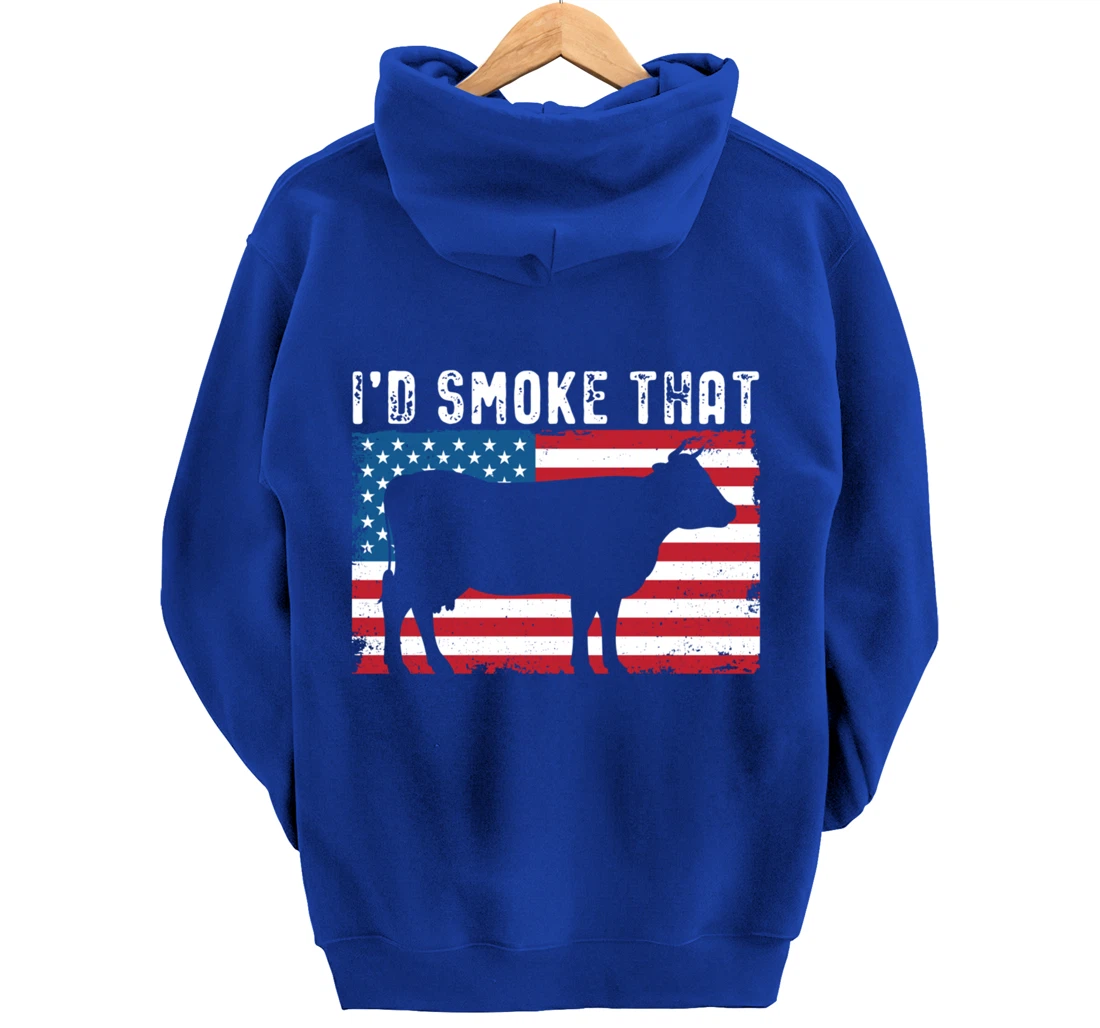 Patriotic Barbecue Cow Graphic American flag Meat Smoking Pullover Hoodie