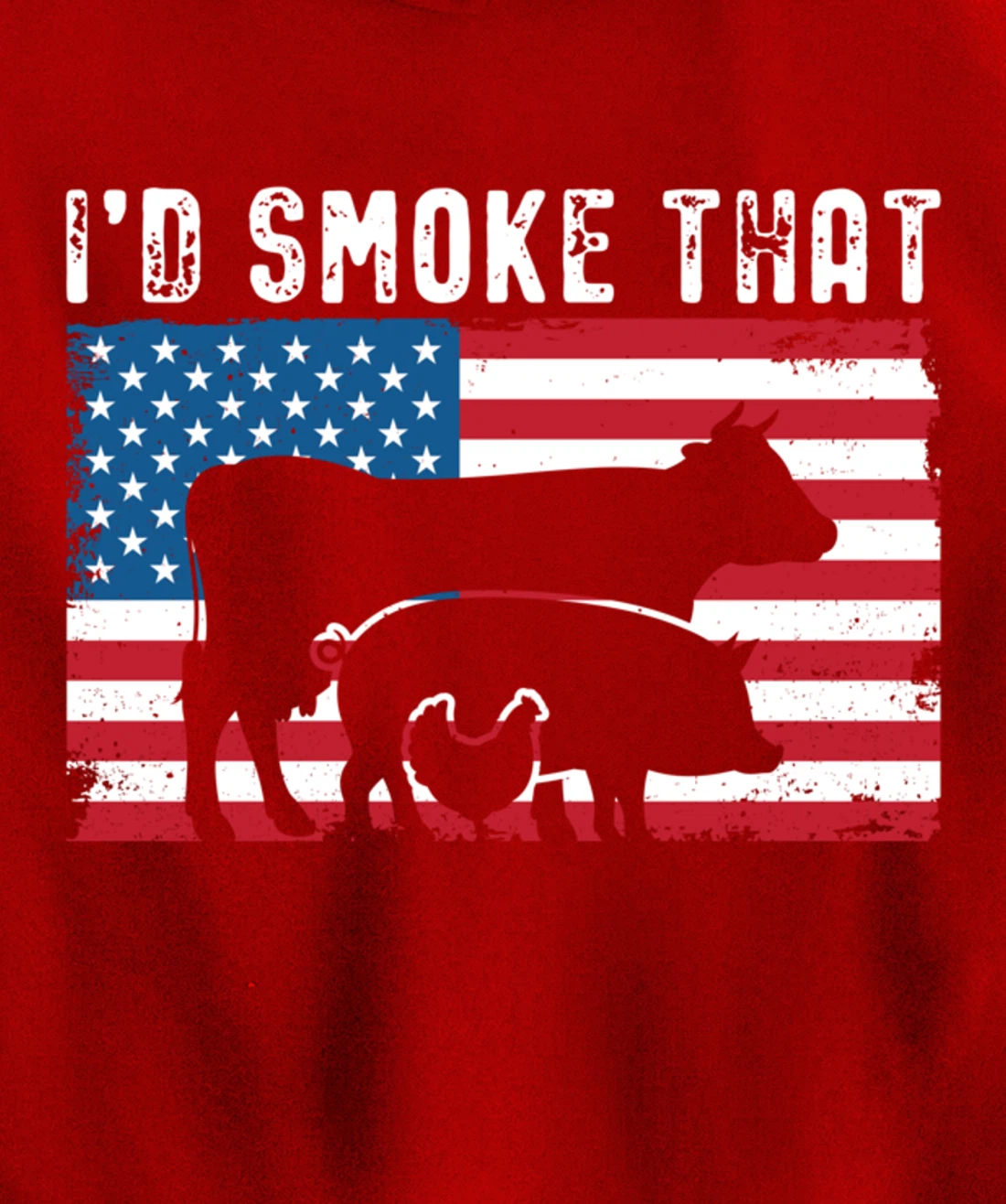 Patriotic BBQ Chicken Cow Pig Graphic US flag Meat Smoking Pullover Hoodie