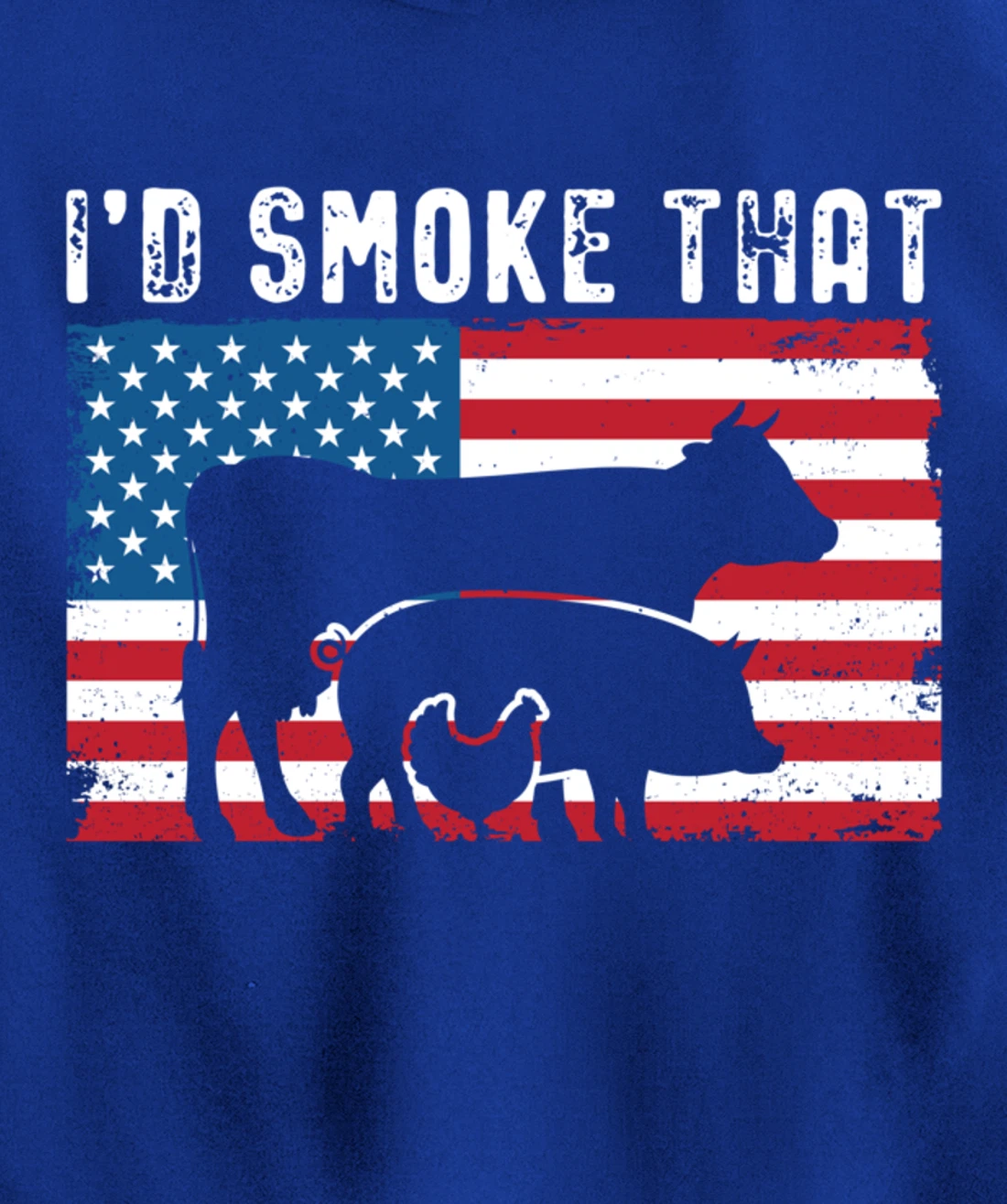 Patriotic BBQ Chicken Cow Pig Graphic US flag Meat Smoking Pullover Hoodie