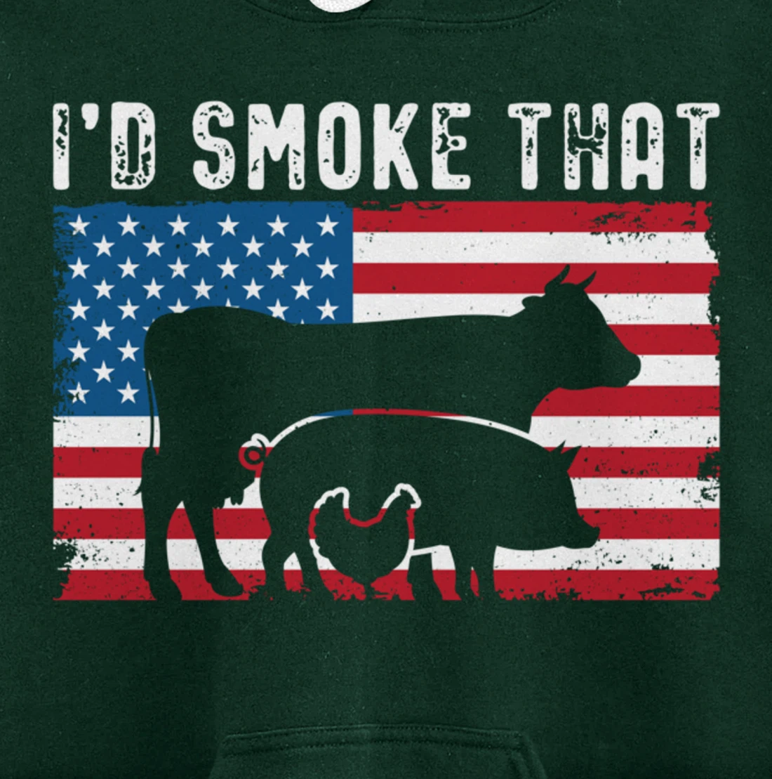 Patriotic BBQ Chicken Cow Pig Graphic US flag Meat Smoking Pullover Hoodie