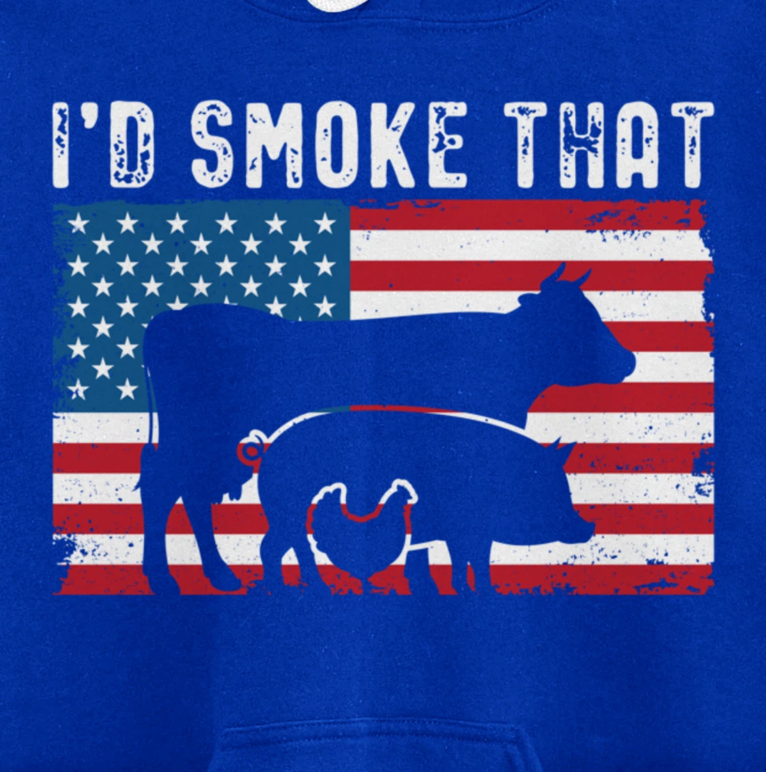 Patriotic BBQ Chicken Cow Pig Graphic US flag Meat Smoking Pullover Hoodie