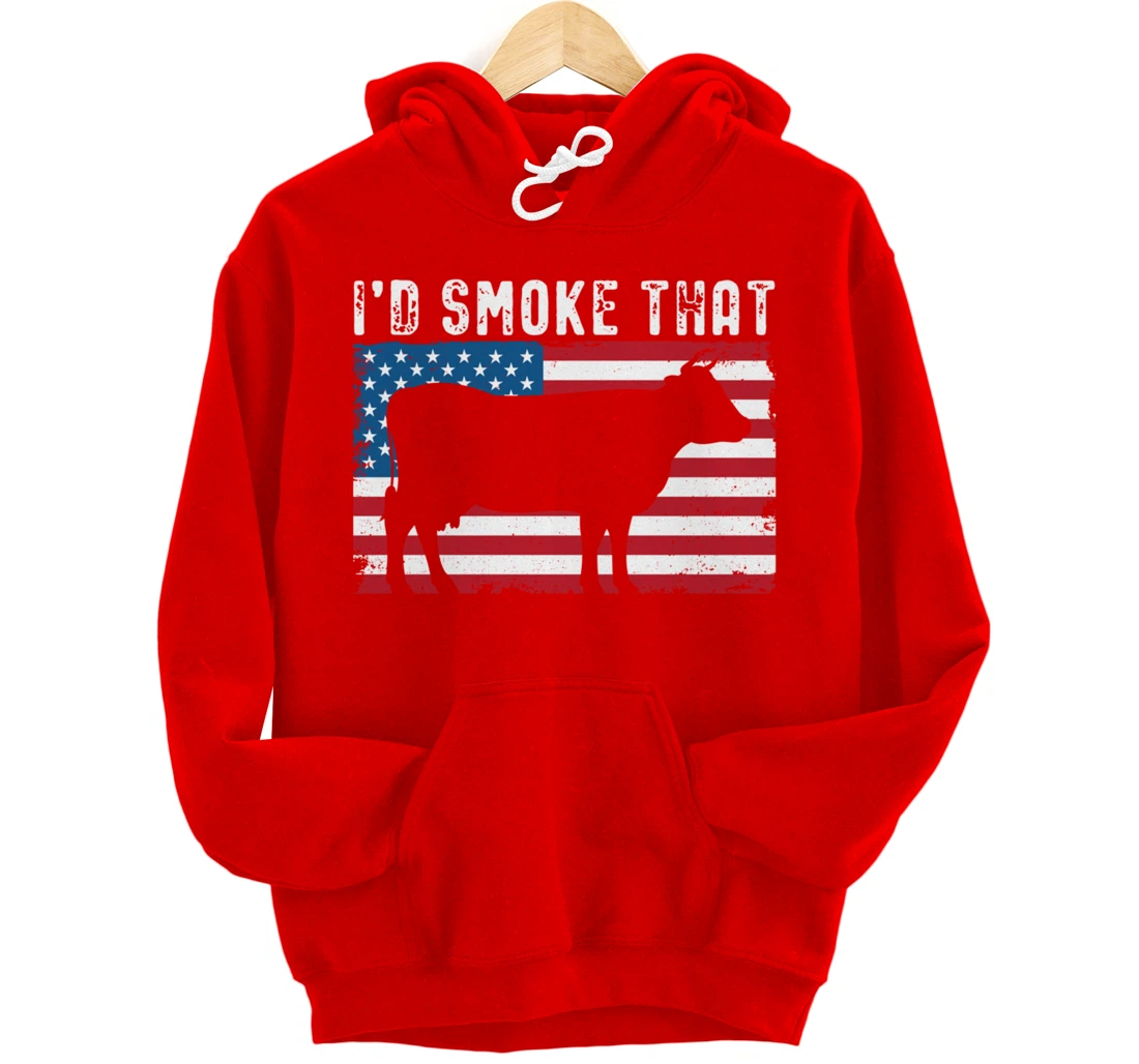 Patriotic Barbecue Cow Graphic American flag Meat Smoking Pullover Hoodie