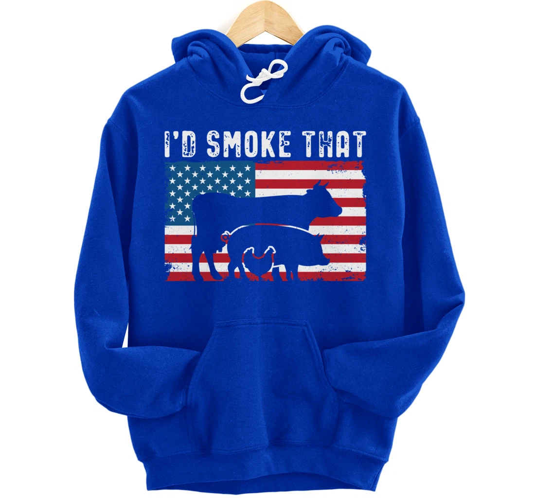 Patriotic BBQ Chicken Cow Pig Graphic US flag Meat Smoking Pullover Hoodie