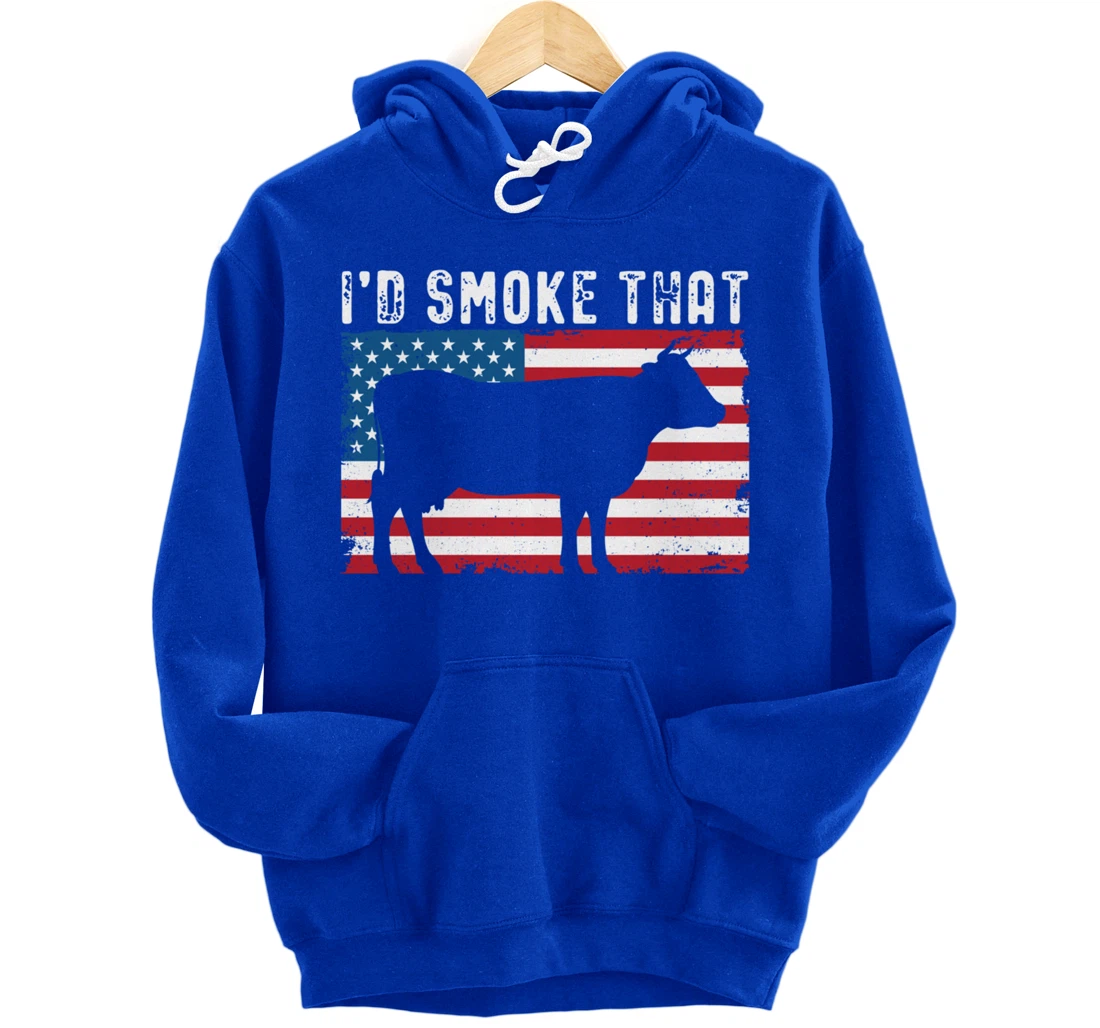 Patriotic Barbecue Cow Graphic American flag Meat Smoking Pullover Hoodie