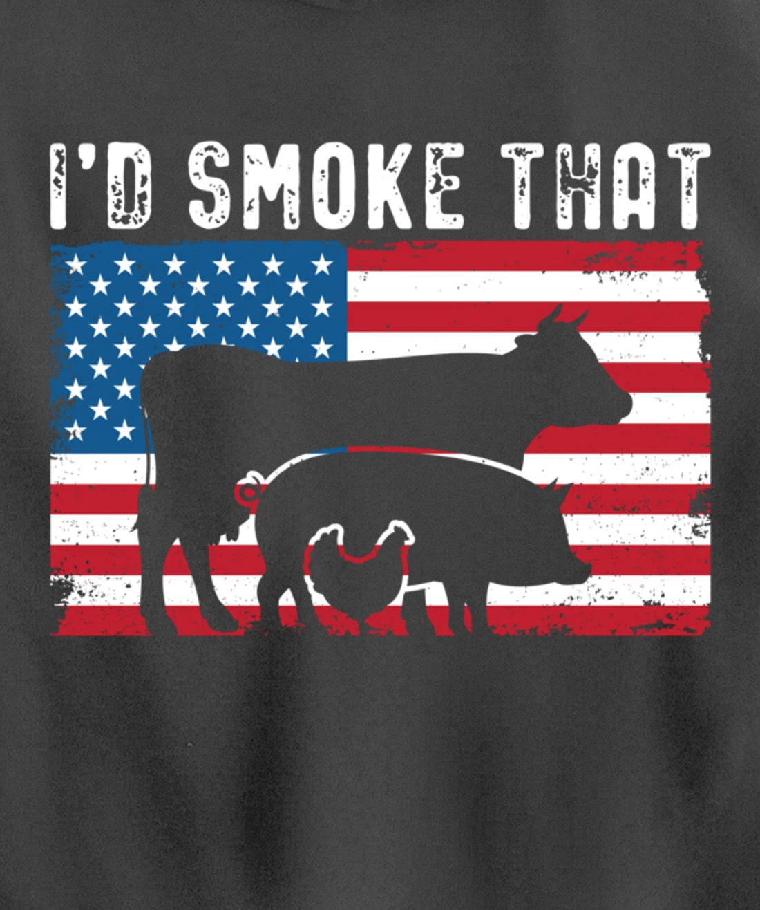 Patriotic BBQ Chicken Cow Pig Graphic US flag Meat Smoking Pullover Hoodie
