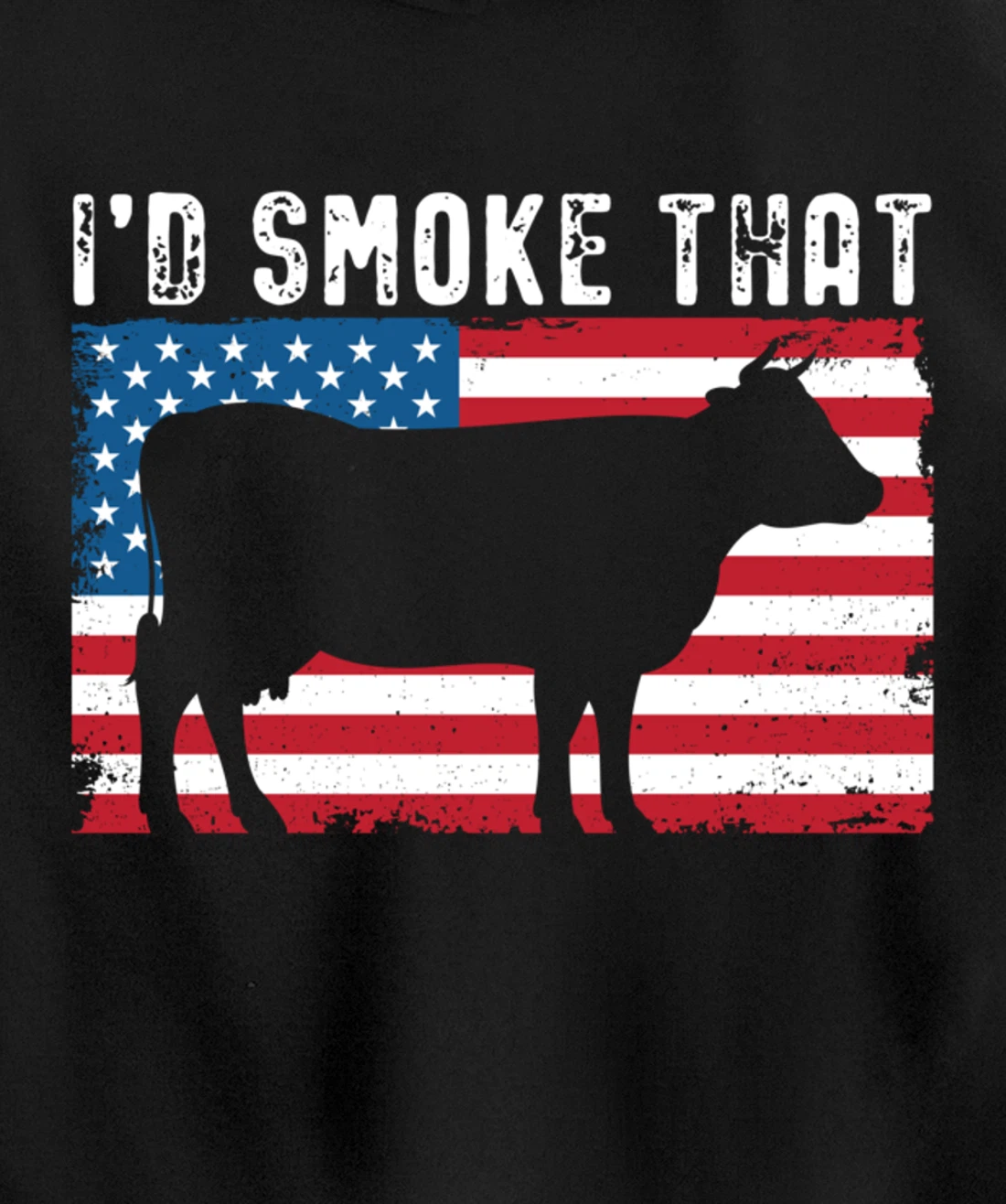 Patriotic Barbecue Cow Graphic American flag Meat Smoking Pullover Hoodie