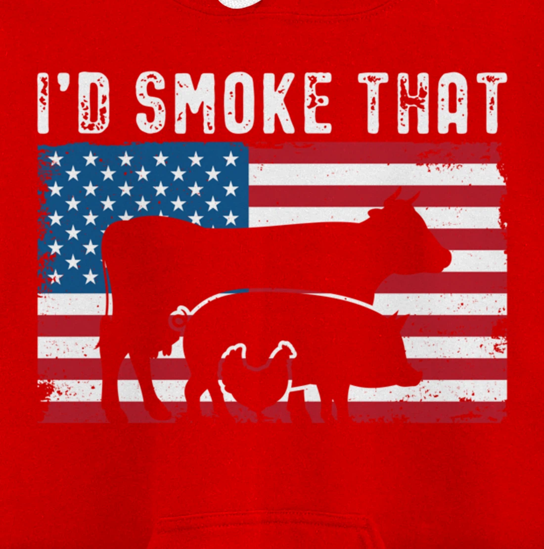 Patriotic BBQ Chicken Cow Pig Graphic US flag Meat Smoking Pullover Hoodie