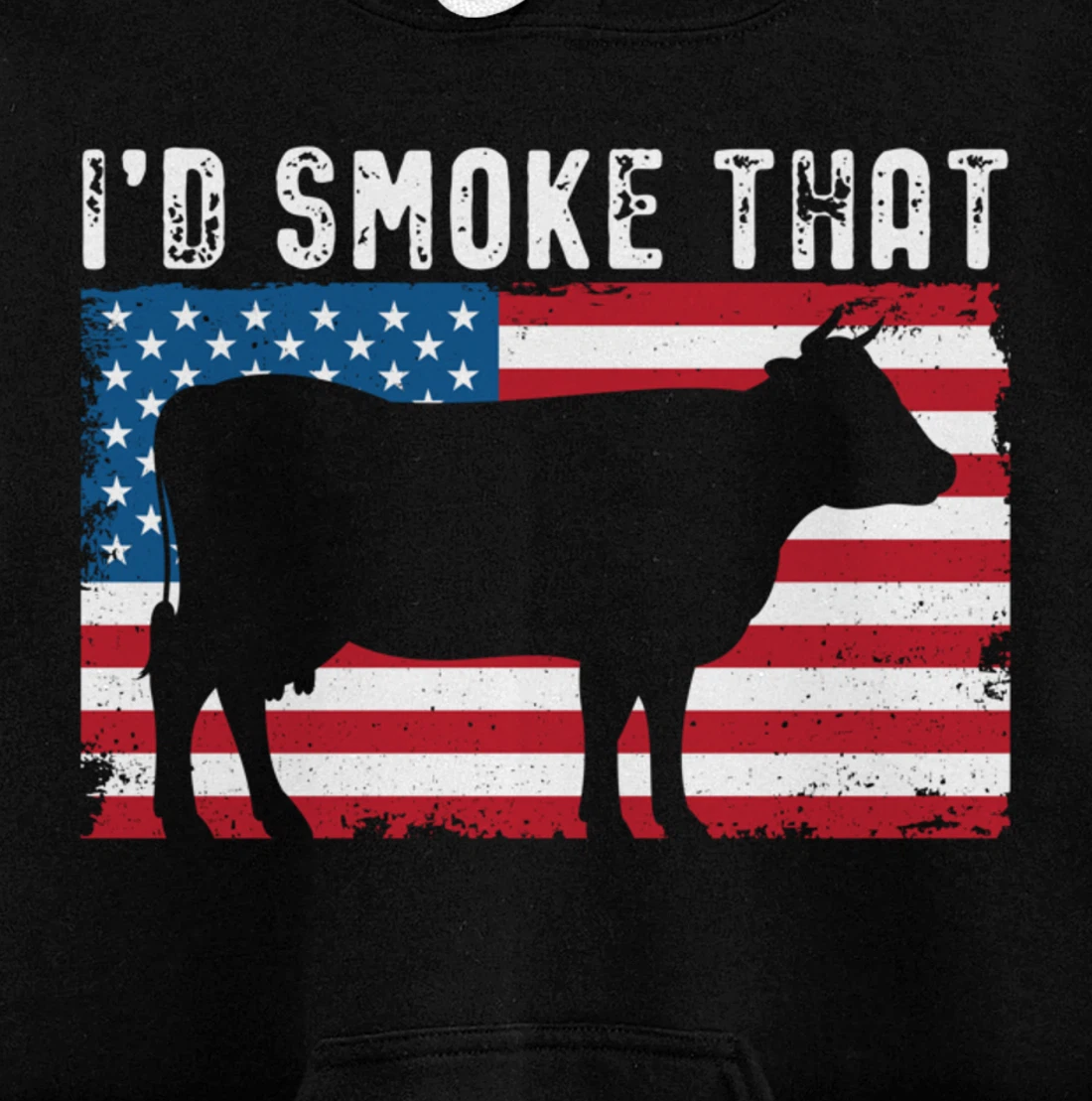 Patriotic Barbecue Cow Graphic American flag Meat Smoking Pullover Hoodie