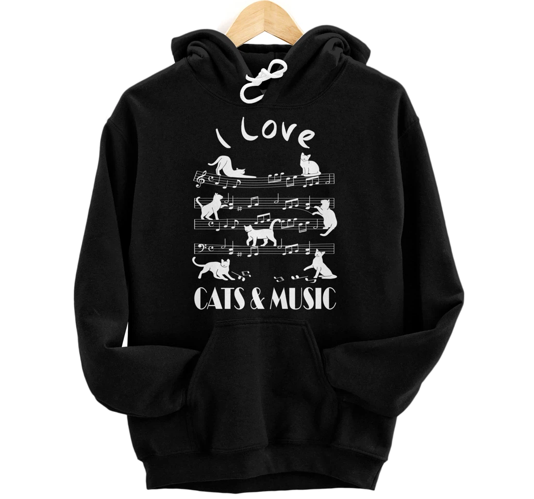 I love cats and music Pullover Hoodie
