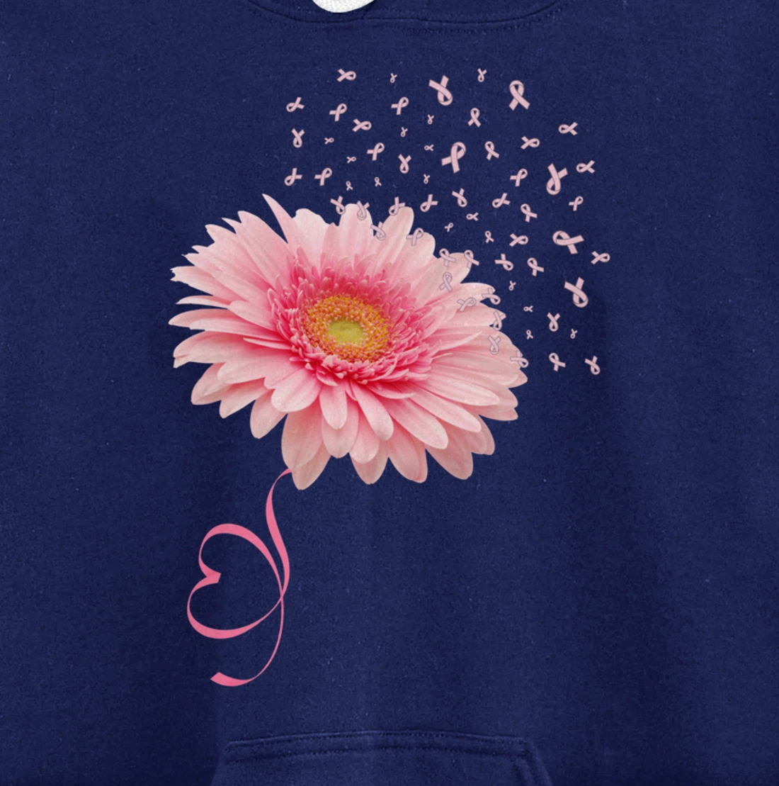 Pink Gerbera Daisy Flower Ribbon Pollen Breast Cancer Month Pullover Hoodie