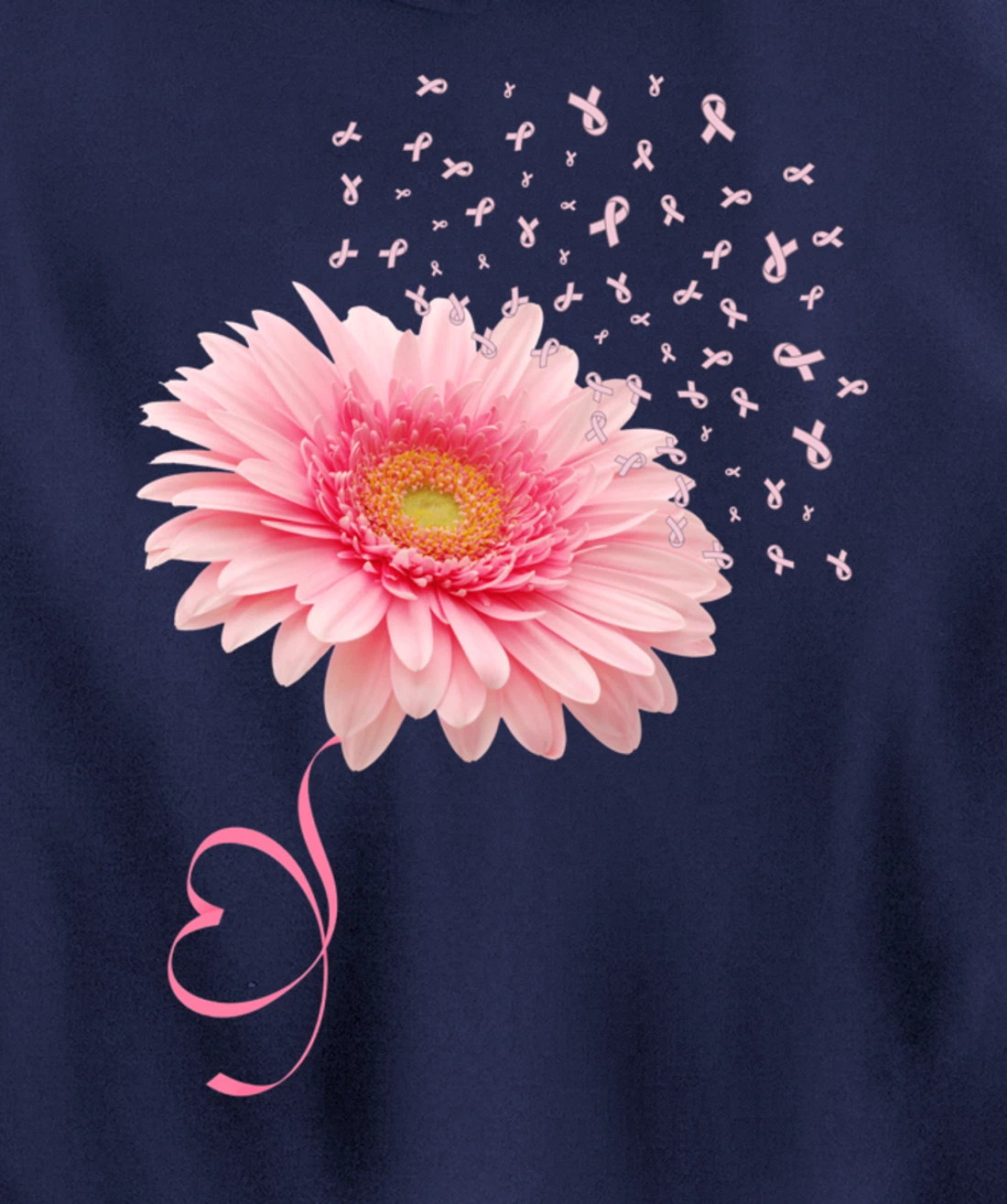 Pink Gerbera Daisy Flower Ribbon Pollen Breast Cancer Month Pullover Hoodie