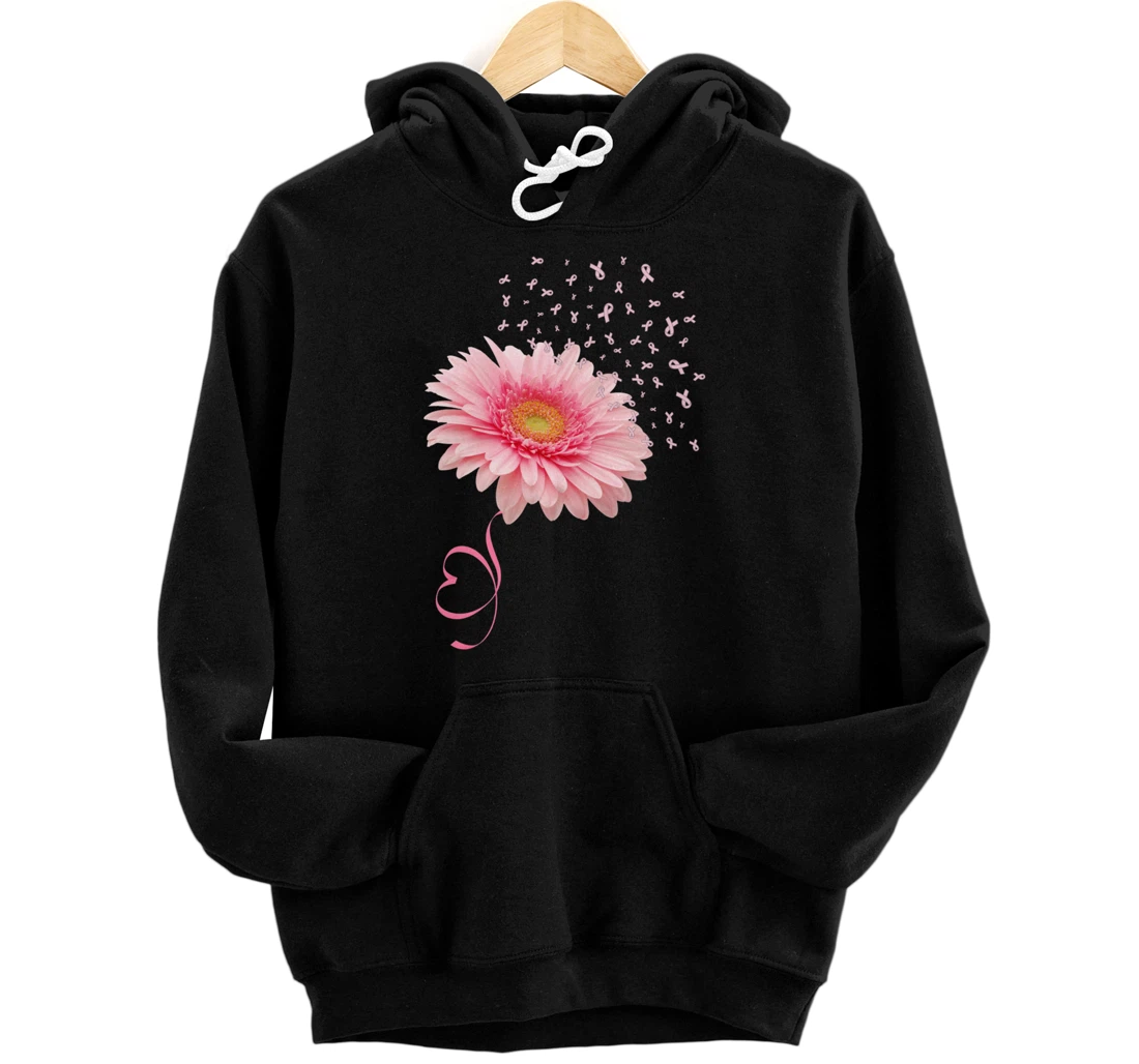 Pink Gerbera Daisy Flower Ribbon Pollen Breast Cancer Month Pullover Hoodie
