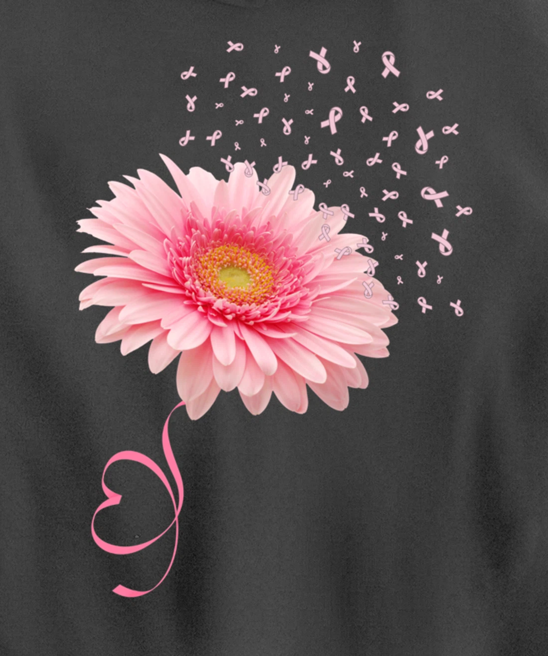 Pink Gerbera Daisy Flower Ribbon Pollen Breast Cancer Month Pullover Hoodie