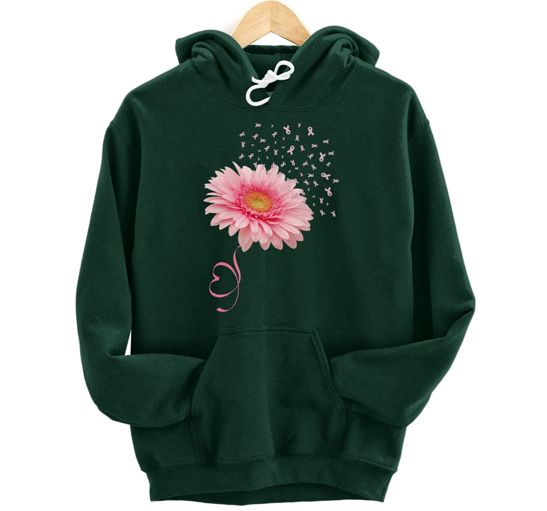 Pink Gerbera Daisy Flower Ribbon Pollen Breast Cancer Month Pullover Hoodie