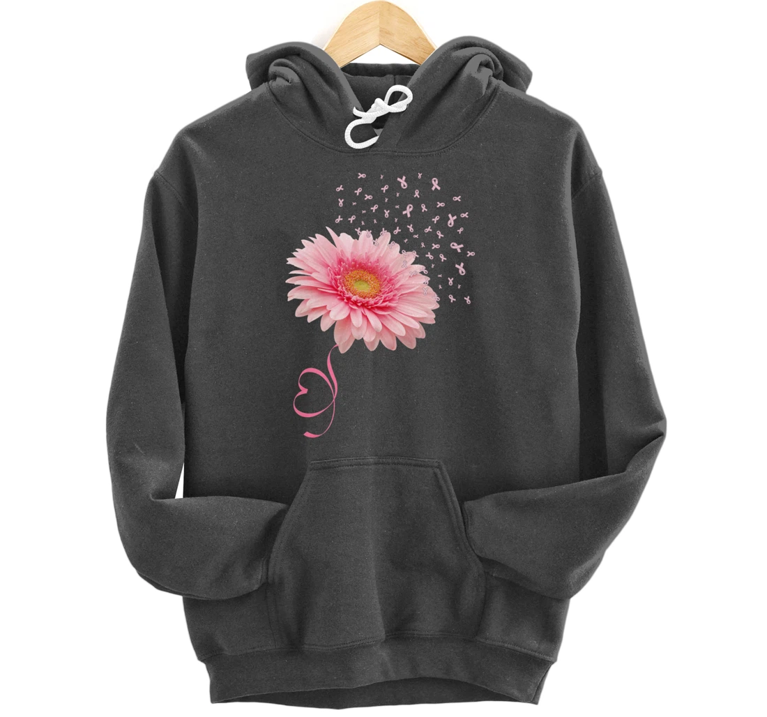 Pink Gerbera Daisy Flower Ribbon Pollen Breast Cancer Month Pullover Hoodie