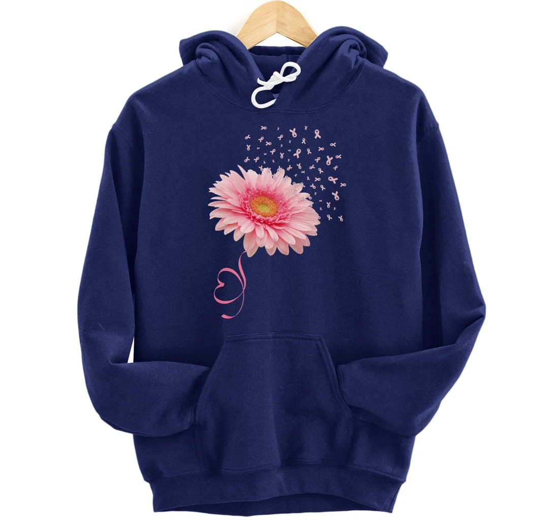 Pink Gerbera Daisy Flower Ribbon Pollen Breast Cancer Month Pullover Hoodie