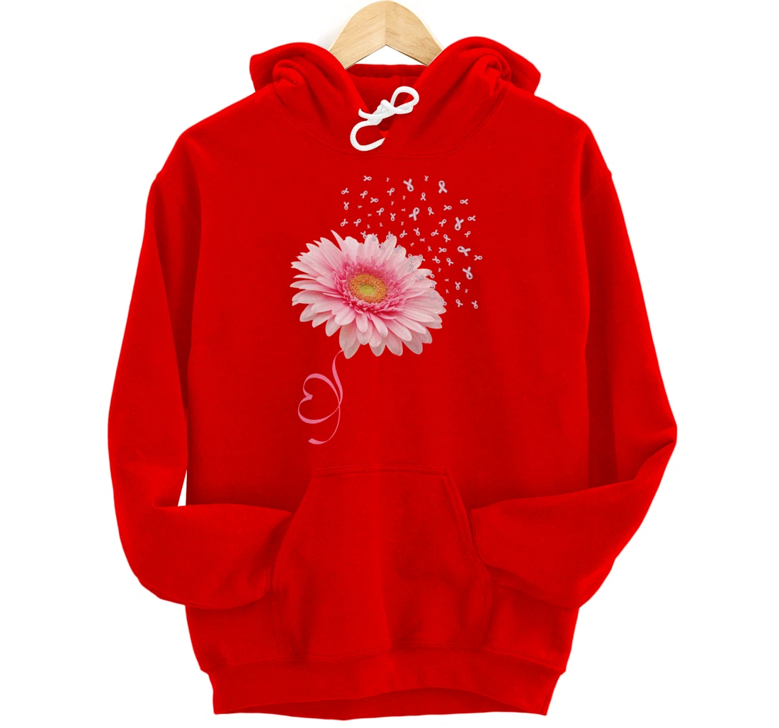 Pink Gerbera Daisy Flower Ribbon Pollen Breast Cancer Month Pullover Hoodie
