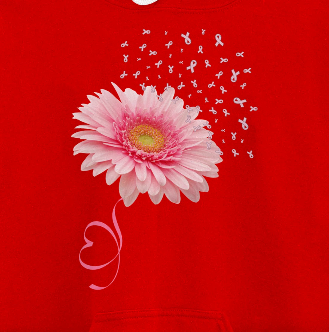 Pink Gerbera Daisy Flower Ribbon Pollen Breast Cancer Month Pullover Hoodie