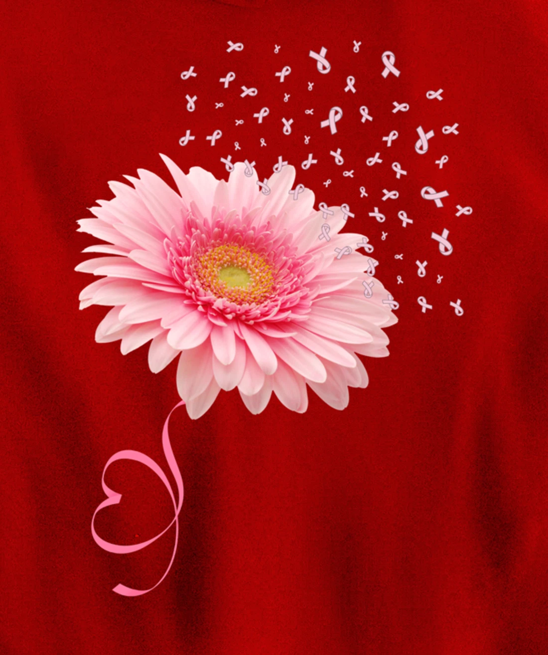 Pink Gerbera Daisy Flower Ribbon Pollen Breast Cancer Month Pullover Hoodie