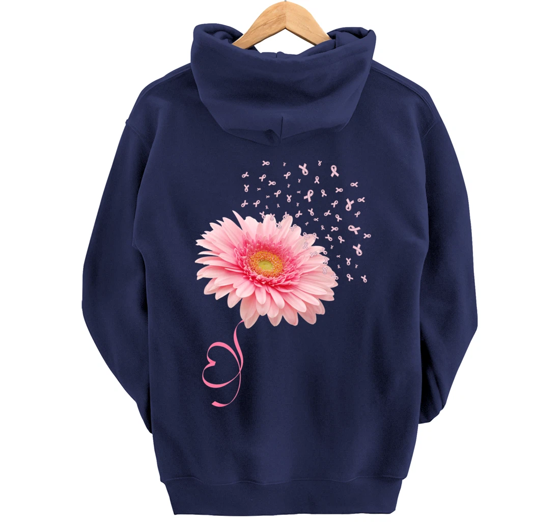 Pink Gerbera Daisy Flower Ribbon Pollen Breast Cancer Month Pullover Hoodie