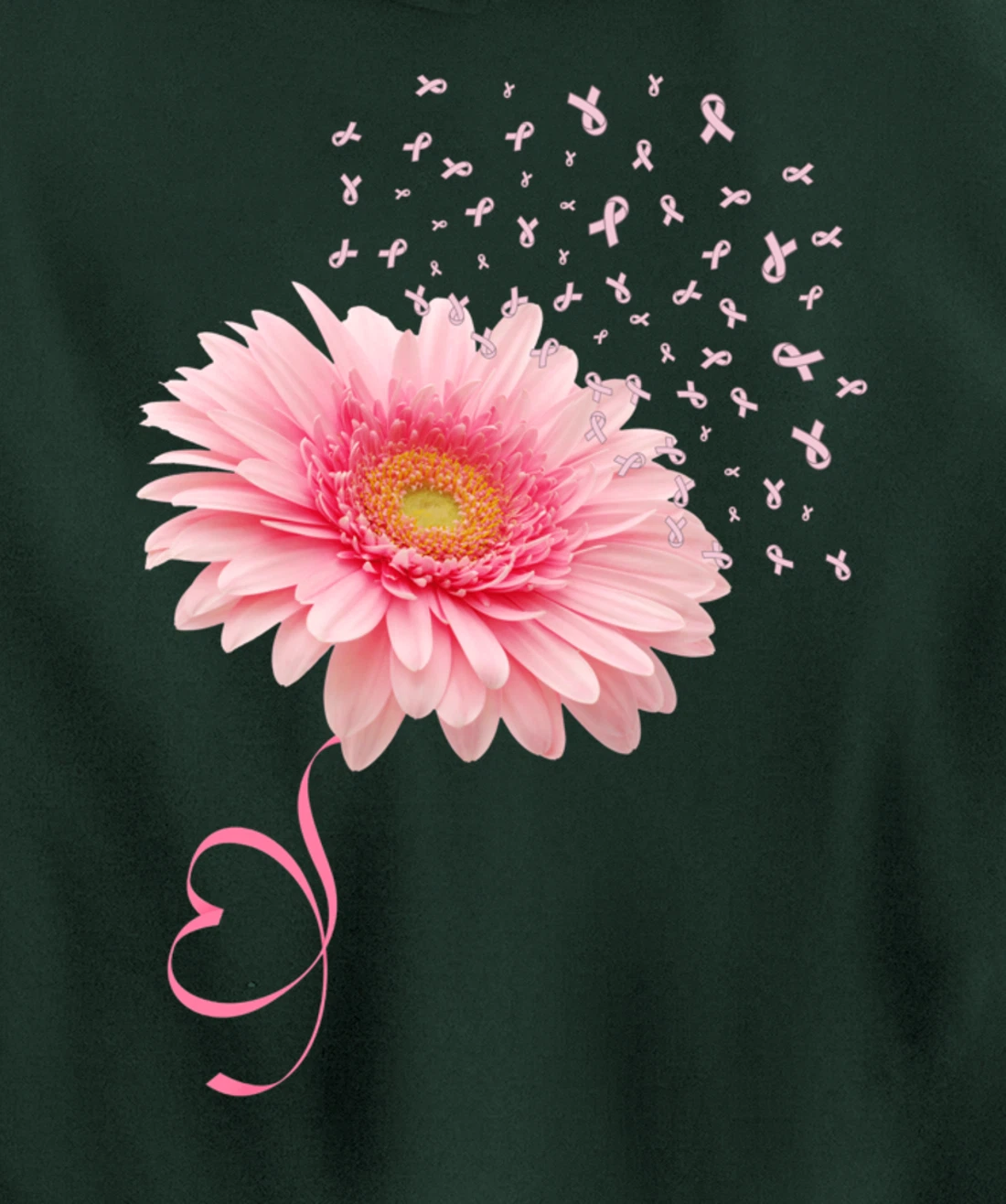 Pink Gerbera Daisy Flower Ribbon Pollen Breast Cancer Month Pullover Hoodie