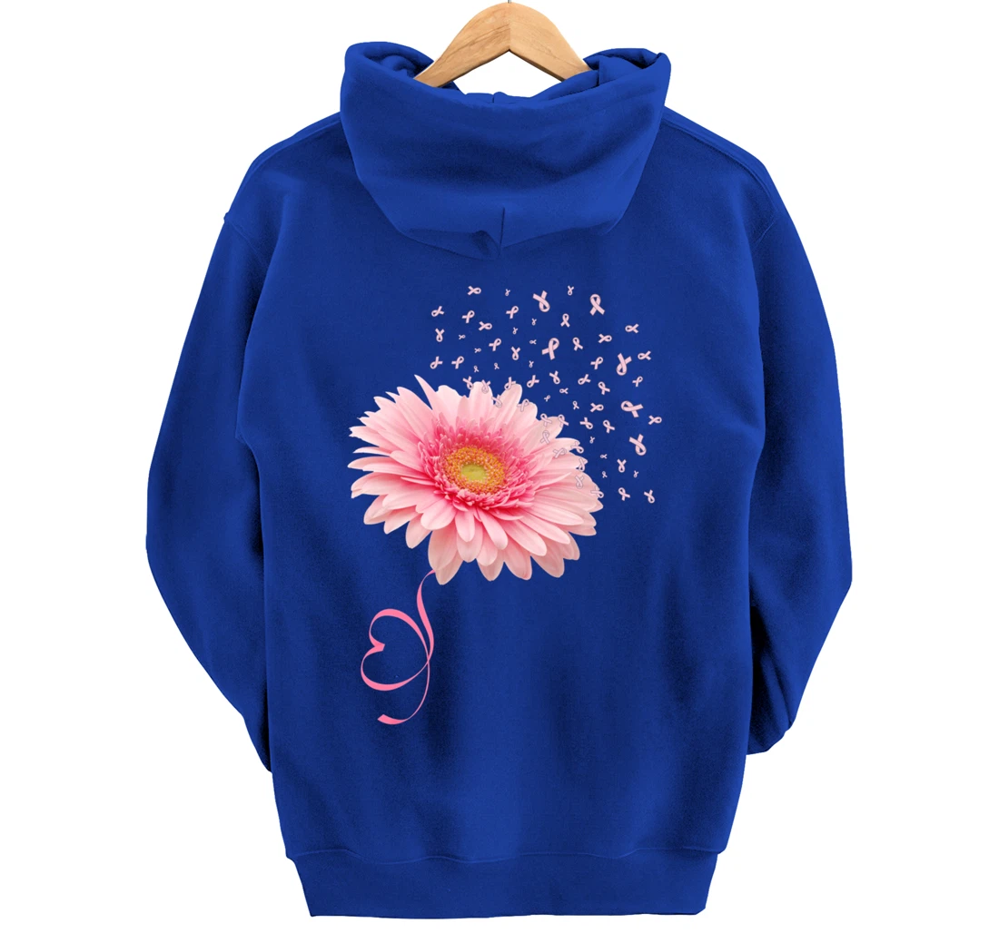 Pink Gerbera Daisy Flower Ribbon Pollen Breast Cancer Month Pullover Hoodie