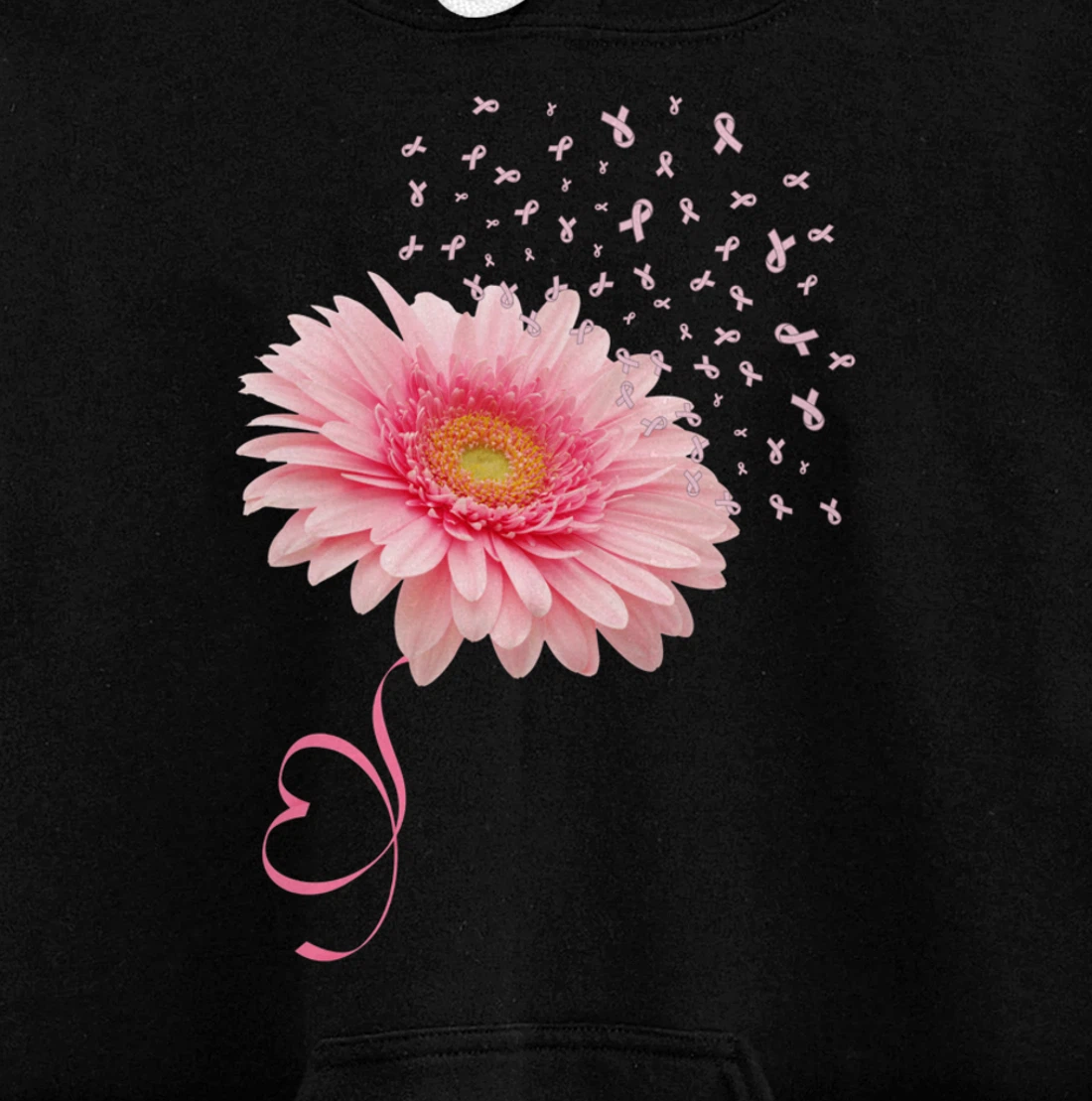 Pink Gerbera Daisy Flower Ribbon Pollen Breast Cancer Month Pullover Hoodie