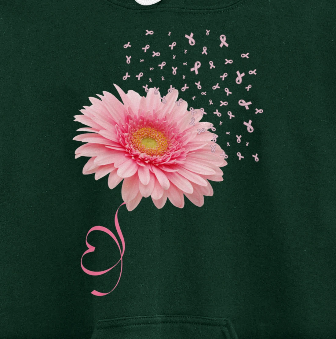 Pink Gerbera Daisy Flower Ribbon Pollen Breast Cancer Month Pullover Hoodie
