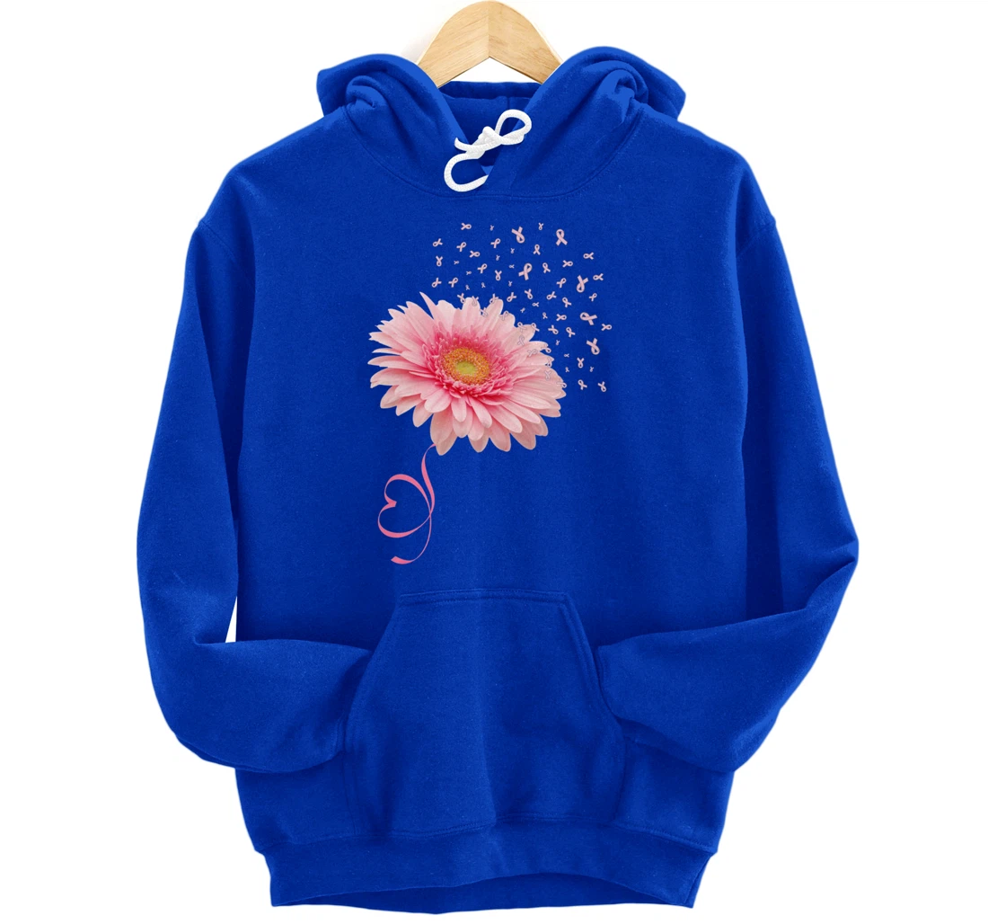 Pink Gerbera Daisy Flower Ribbon Pollen Breast Cancer Month Pullover Hoodie