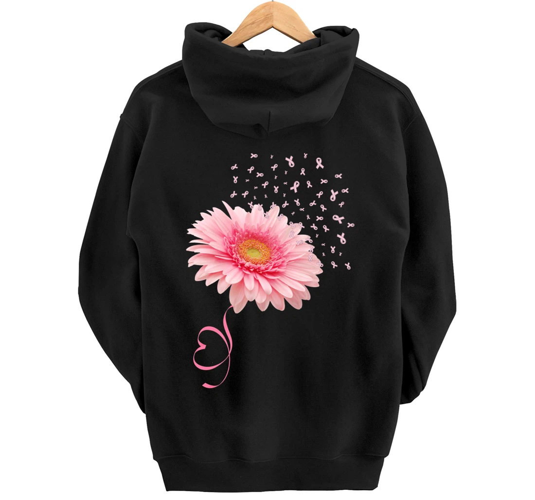 Pink Gerbera Daisy Flower Ribbon Pollen Breast Cancer Month Pullover Hoodie