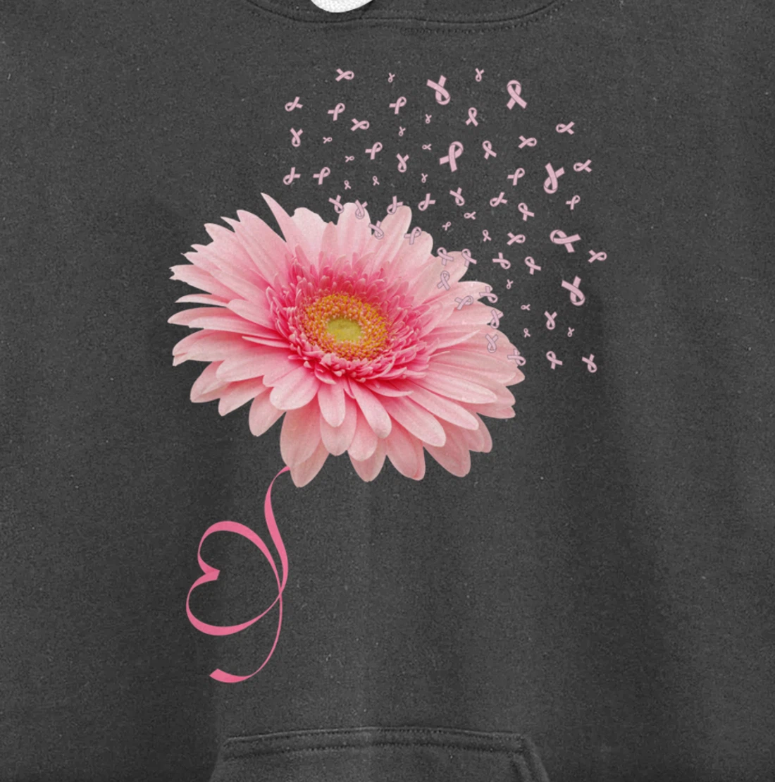 Pink Gerbera Daisy Flower Ribbon Pollen Breast Cancer Month Pullover Hoodie