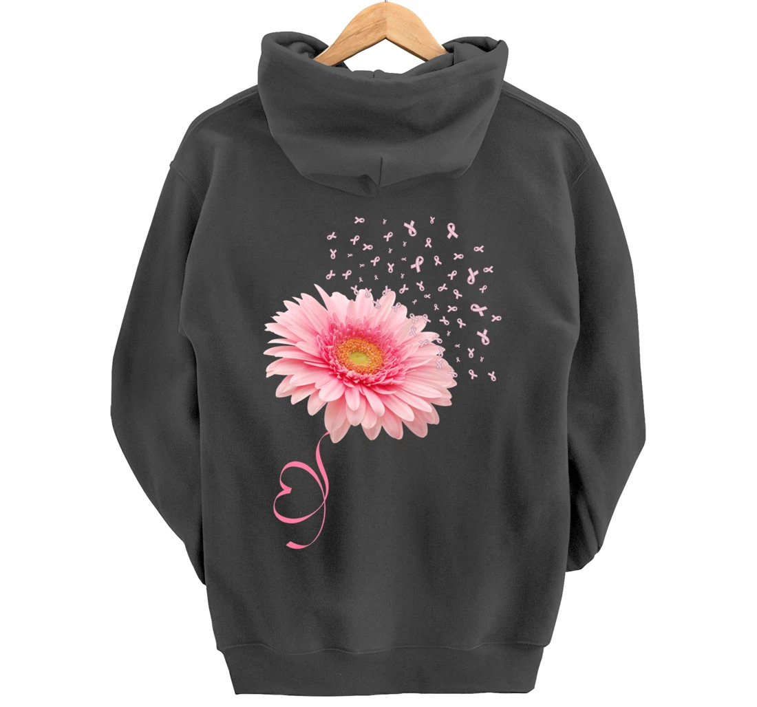 Pink Gerbera Daisy Flower Ribbon Pollen Breast Cancer Month Pullover Hoodie