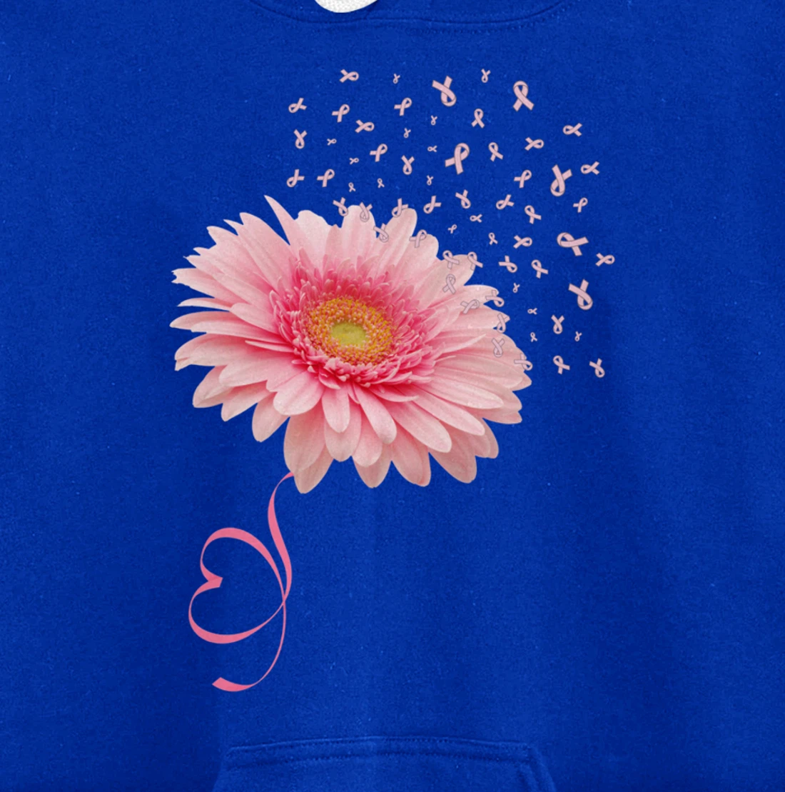 Pink Gerbera Daisy Flower Ribbon Pollen Breast Cancer Month Pullover Hoodie