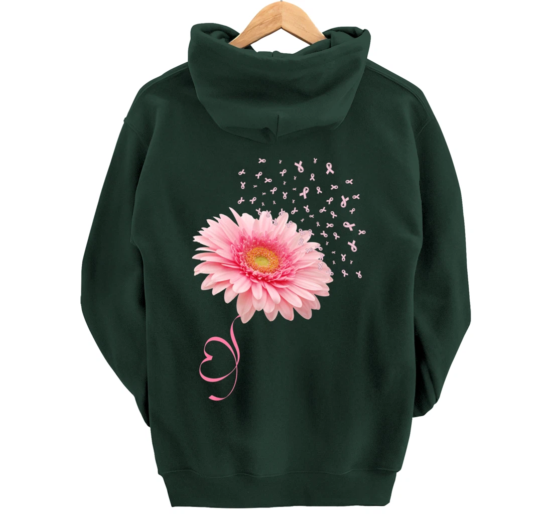 Pink Gerbera Daisy Flower Ribbon Pollen Breast Cancer Month Pullover Hoodie