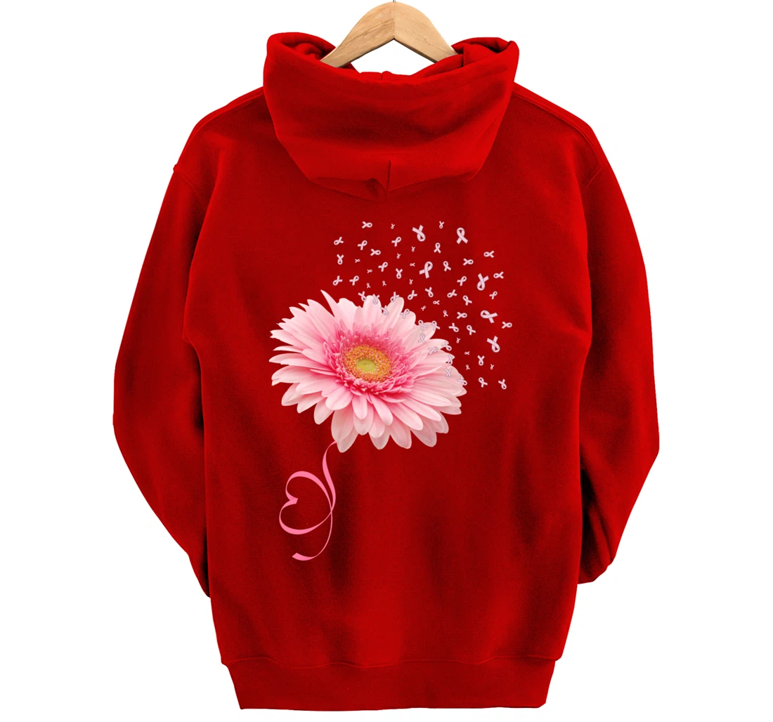 Pink Gerbera Daisy Flower Ribbon Pollen Breast Cancer Month Pullover Hoodie