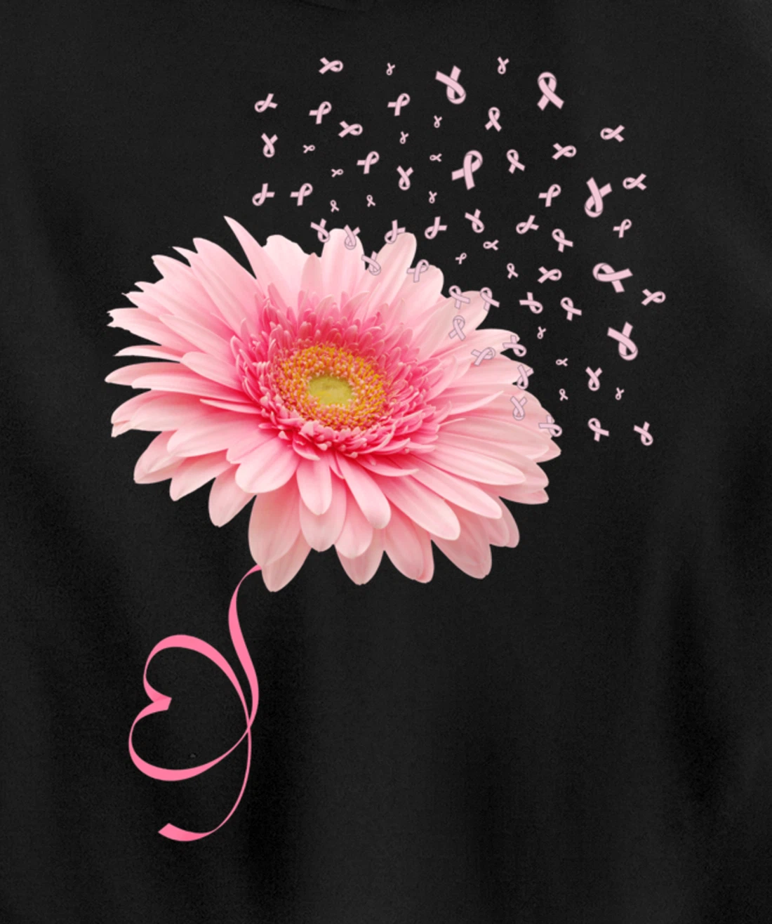 Pink Gerbera Daisy Flower Ribbon Pollen Breast Cancer Month Pullover Hoodie