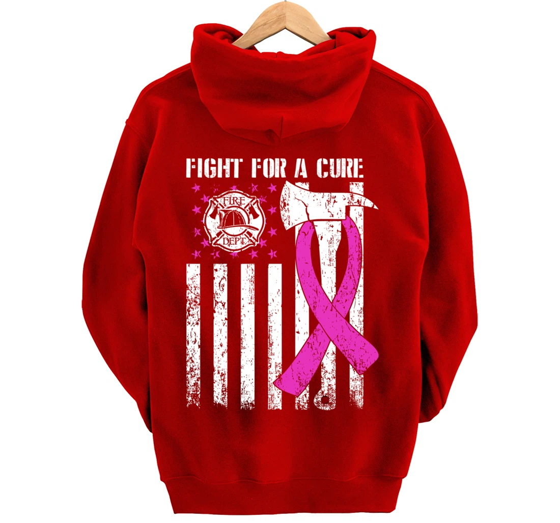 Fight For A Cure US Flag Firefighter Breast Cancer 2021 Pullover Hoodie