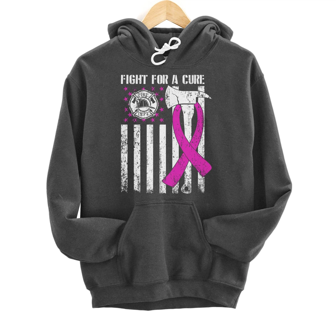 Fight For A Cure US Flag Firefighter Breast Cancer 2021 Pullover Hoodie