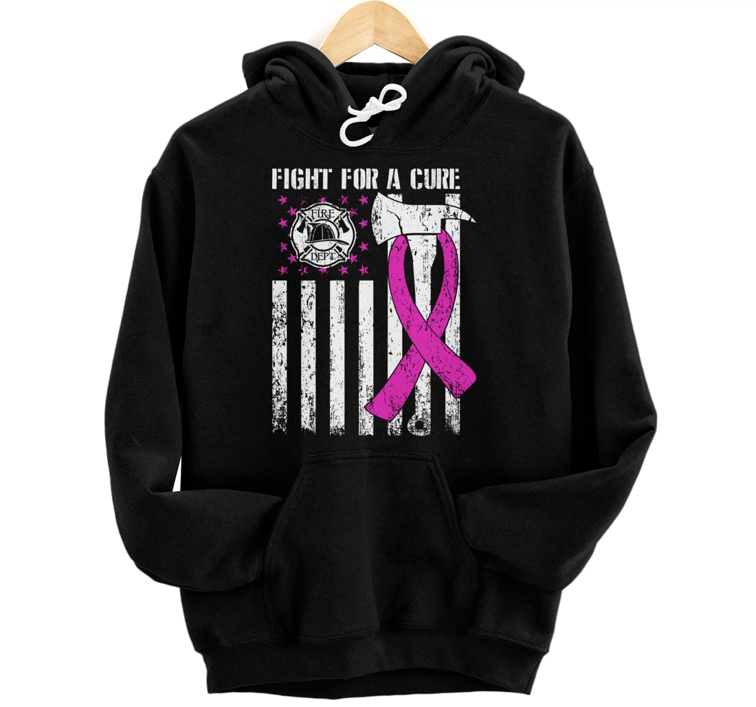 Fight For A Cure US Flag Firefighter Breast Cancer 2021 Pullover Hoodie