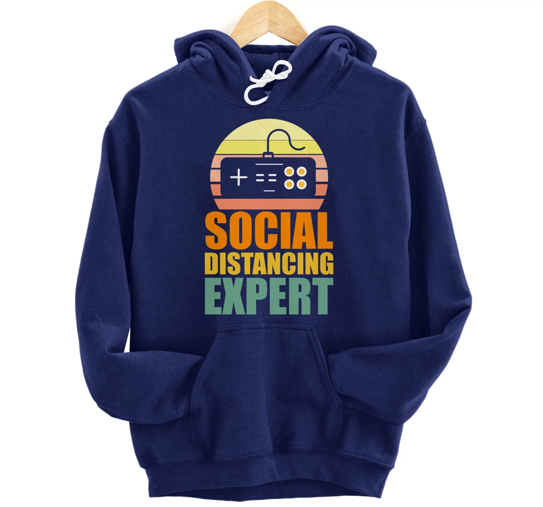 Social Distancing Expert Gaming Vintage Video Gamer Boy Girl Pullover Hoodie