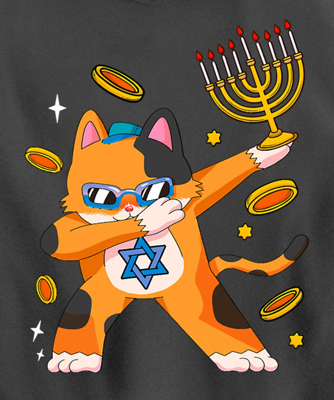 Funny Hanukkah Dabbing Cat Chrismukkah Xmas Pajamas Sweater Pullover Hoodie